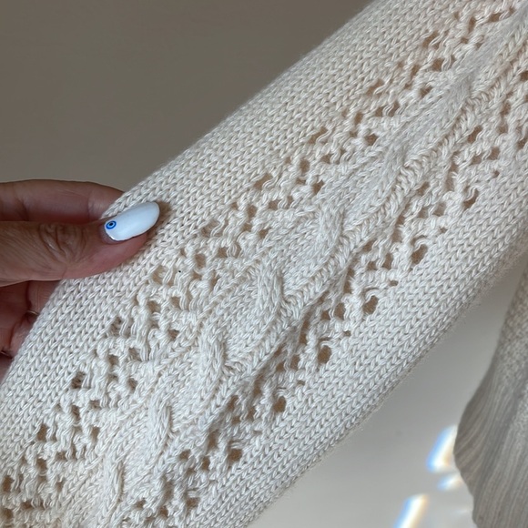 J CREW cable knit embellished ruffled front sweater cowl neck WOOL cream size XS - Picture 7 of 17